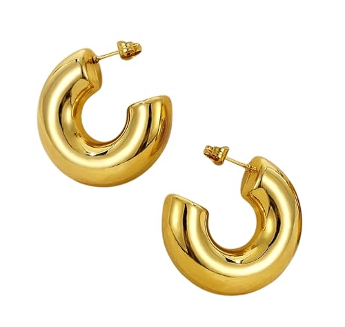 Ohrringe für Damen große Creolen Ear Cuff Clips rundes Design dick ohne Loch Edelstahl vergoldet und silberfarben Chunky Ringe Mediano Sterling Silber Mondstein