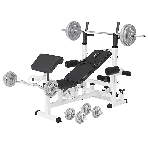 GORILLA SPORTS Kraftstation - Multifunktion Hantelbank mit 108 kg Hantelset Ablage Dip Station Butterfly Curlpult Beincurler Seilzug Gusseisen Chrom Gummi Hantelscheiben - Fitnessstation