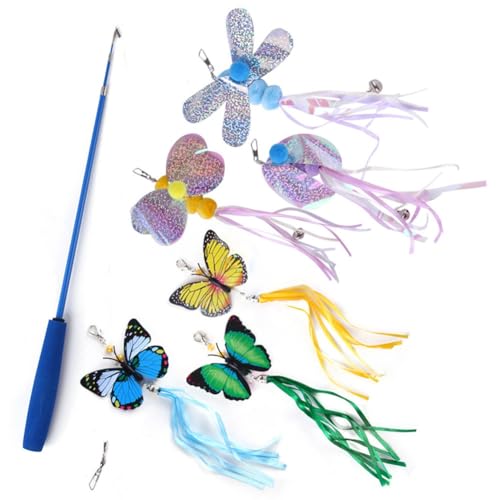 Lwaviwer Katzenspielzeug-Set Training und Beruhigung Katze Schmetterling Spielzeug Katzen-Teasing-Stick-Set 7 Stück