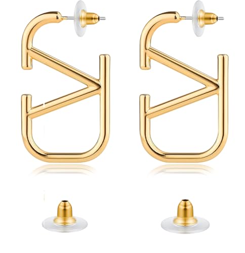 Ohrringe V Gold sunnilly 1 Paar 14K Vergoldete Ohrringe 585 Vergoldete Ohrringe Gold Ohrringe Dupes für Damen Ohrringe Gold Creolen Earrings for Women Modeschmuckgeschenke für Frauen Mädchen