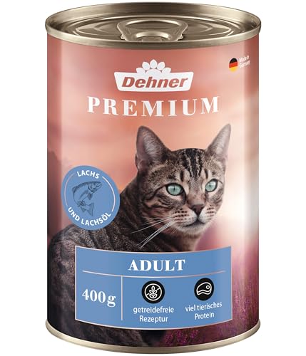 Dehner Premium Katzenfutter Nassfutter getreidefrei für ausgewachsene Katzen Lachs 6 x 400 g Dose 2.4 kg