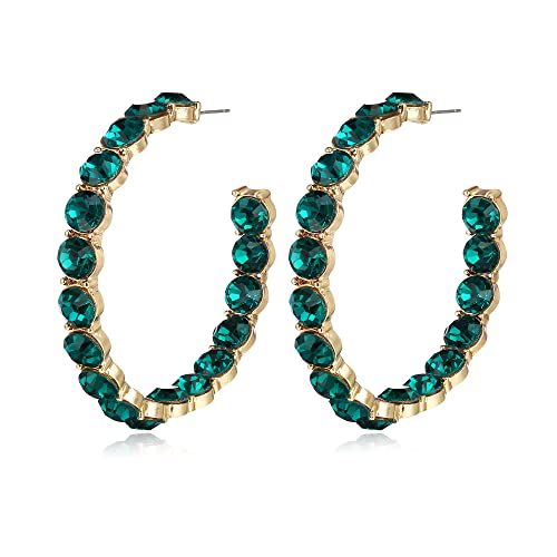 Clearine Damen Creolen Mode Strass Kristall Statement baumeln Ohrringe für Party Prom Rubinrot Gold-Ton