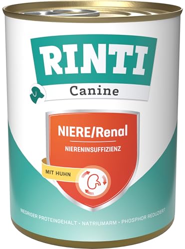 RINTI - Canine NIERE Renal Diät Nassfutter für ausgewachsene Hunde zur Unterstützung der Nierenfunktion. Alleinfutter mit reduziertem Natrium- und Phosphorgehalt in der Dose 6x800g Huhn