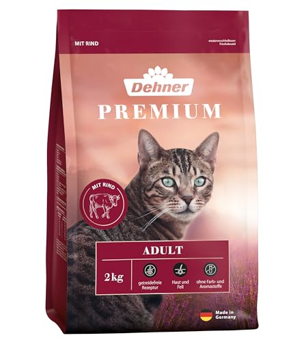 Dehner Premium Katzenfutter Trockenfutter getreidefrei für ausgewachsene Katzen Rind 2 kg