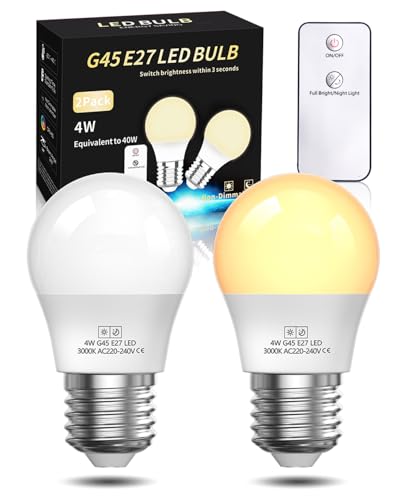 Lamptobe E27 LED Glühbirne mit Fernbedienung Nachtlicht Warmlicht 3000K 4W Ersetzt 40W P45 E27 Leuchtmittel 2 Modi für Schlafzimmer Babyzimmerlicht Tischlampe Nicht Dimmbar 2 Stück