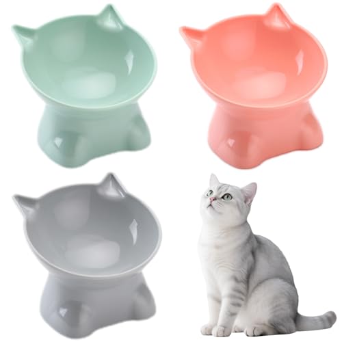 TaimeiMao Katzennapf Set Futternapf Katze Katzennapf Erhöht 3 Stück Fressnapf Katze mit 15 Geneigter Futterschüssel Katze Wasser Fütterung Schüssel für Katze