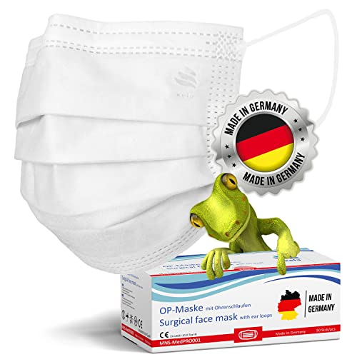 kela   50x Medizinische Weiß 100% Made in Germany OEKO TEX Standard Premium Atemschutz MNS Typ IIR Einwegmaske