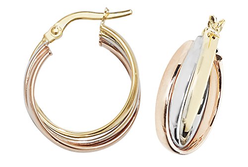 9 Karat 375 Tricolor Gold Damen - Paar Creolen - 15mm WJS15947