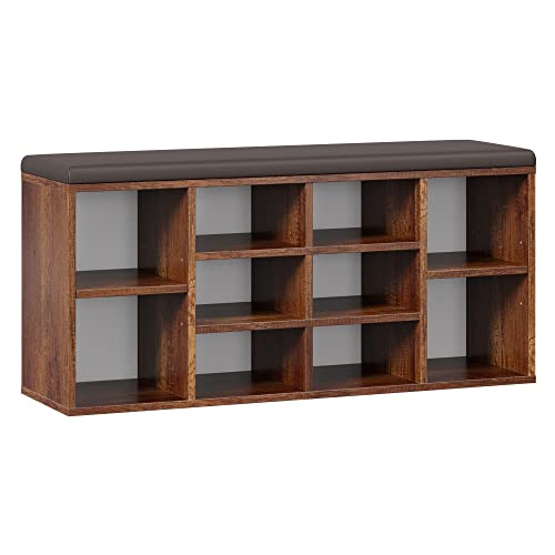 RICOO Schuhbank Sitzfläche Stauraum 104x49x30cm Pressholz Eiche Dunkel Sitzkissen WM033 EC B Schuhschrank Bank Schuhablage Garderobenbank Sitzbänke Truhen