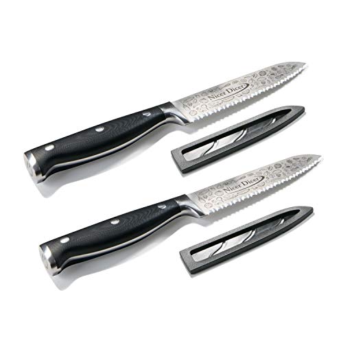 Genius A21365 Nicer Dicer Knife 2 x Professional Allzweckmesser 13 cm rostfrei Kochmesser aus Edelstahl mit Wellenschnitt fÃ¼r alle Schneidarbeiten in G-NOX-QualitÃ¤t Schwarz