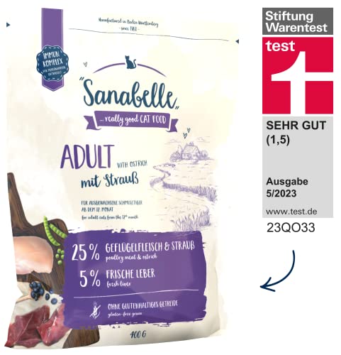 Sanabelle Adult mit Strauß Katzentrockenfutter für ausgewachsene Katzen ab dem 12. Monat 6 x 400 g