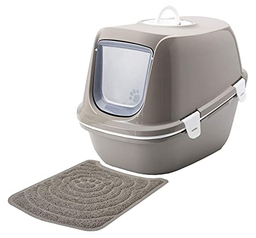 Sparpaket Katzentoilette Reina mit Sieb Vorlegematte warmgrey-Weiss