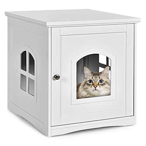 MSMASK Katzentoilette mit Regal und Tür stabile eräumiger Katzenschrank Katzenhaus Schlafhaus für große und kleine Katzen Beistelltisch Katzenhöhle Entlüftung Vintage Nachtschrank 