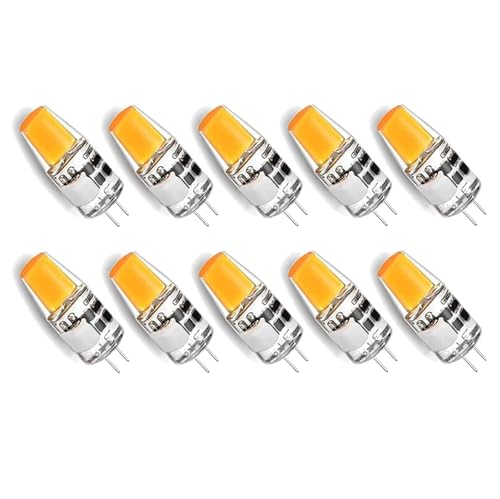 GFDYTG LED Lampen Warmweiß 5W G4 3000K Ersatz für 50W Halogenlampen Leuchmittel 500LM G4 LED Birnen Nicht Dimmbar Kein Flackern 12V AC DC Sockel 10er Pack