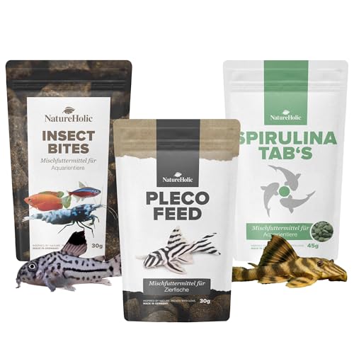 NatureHolic Wels Futter Tabletten Set Plecofeed Spirulina Tabs Insect Bites Abwechslungsreiche Nährstoffversorgung für Saugwelse Wirbellose Bodenfische Mit Algen Insekten Vitaminen