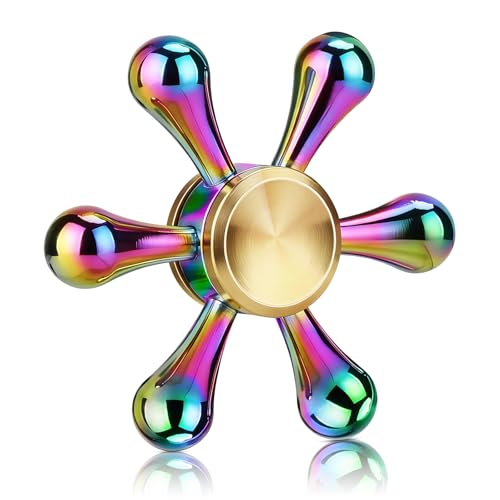 Coolden Fidget Spinner Metal Cool Fidget Toys Bunt Sechs Arme Hand Spinner Leise 3-5Min Hochwertig Anti Stress Autismus Spielzeug Sensorisches Stressabbau Handkreisel Geschenke für Kinder Erwachsene