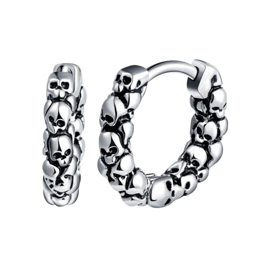 Yumilok Punk Cluster Totenkopf Creolen Schädel Ohrstecker Ohrringe für Herren Damen Hypoallergen Ohrstecker Chirurgenstahl Huggie Knorpel Piercing