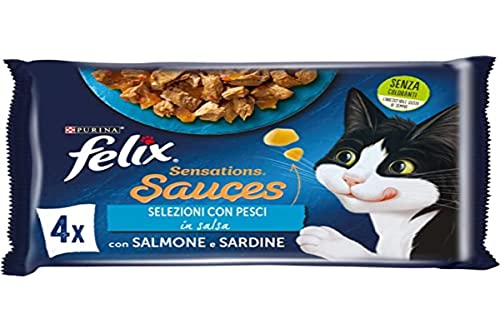 Felix Sensations Nassfutter für Erwachsene Katzen in Sauce mit Lachs und Sardinen 48 Beutel 85 g