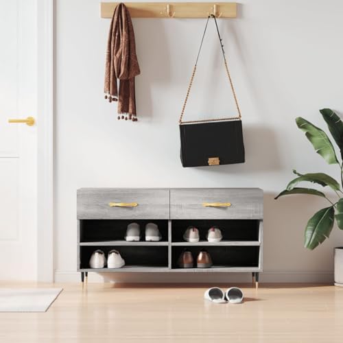Gecheer Schuhbank Grau Sonoma 102x35x55 cm Holzwerkstoff Schuhorganizer Schuhregal Sitzbank für Eingangsbereich Garderobe Wohnzimmer829722