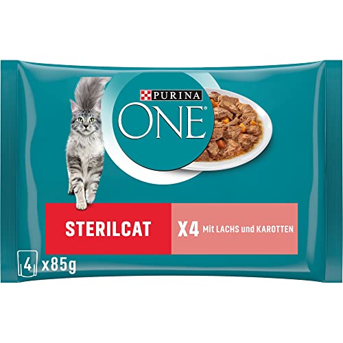 PURINA ONE STERILCAT Katzenfutter nass zarte Stückchen in Sauce für sterilisierte Katzen mit Lachs 12er Pack 12 x 4 85g
