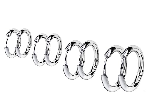 Kaguyo Creolen-Sets für Damen 4 Paar kleine Huggie-Creolen aus mehrfach chirurgischem Edelstahl für Mädchen und Männer 8 14 mm silver