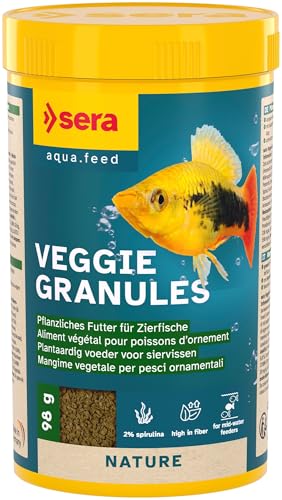 sera Veggie Granules 250 ml 98 g Pflanzliches Fischfutter Aquarium Granulat Langsam sinkendes Granulat für Zierfische Leicht verdauliches Futter mit Spirulina-Alge Fischfutter Aquarium