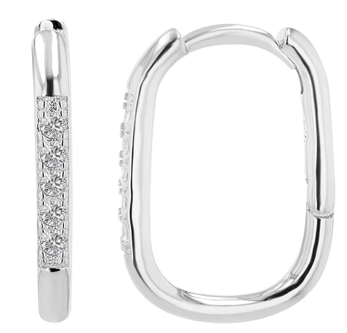 Akzent Wasserfeste Edelstahl 925 Silber Ohrringe Creolen für Damen 100% Wasserfest Hautverträglich 925 Silber - Oval mit Zirkonia Silber