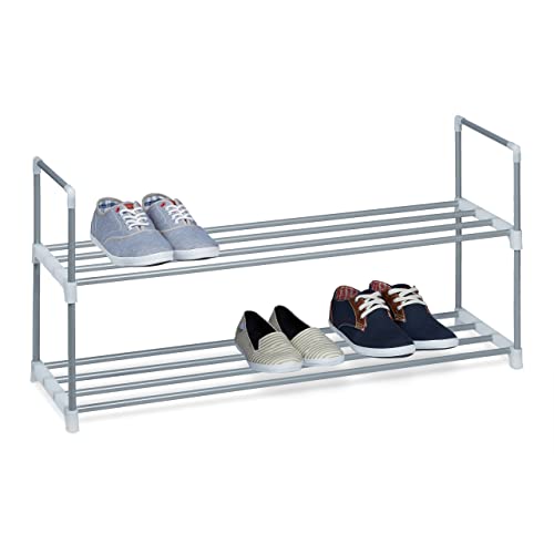 Relaxdays 1 x Schuhregal Metall 2 Ablagen beliebig erweiterbar Schuhablage für 8 Paar Schuhe HBT ca 45 x 90 x 30 cm Silber