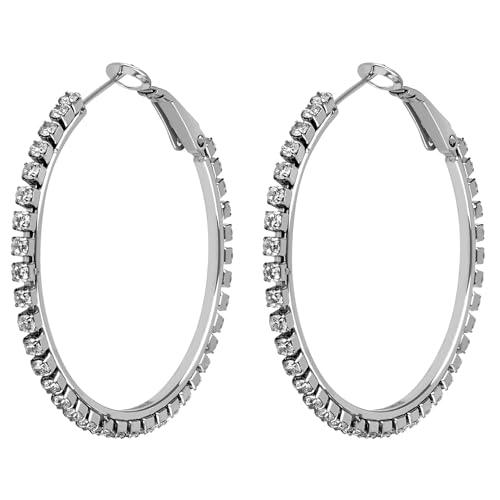 ANELY Damen Creolen Ohrringe mit Doppelreihen funkelnder Steine Elegantes Design Größen One Size Farben Silber