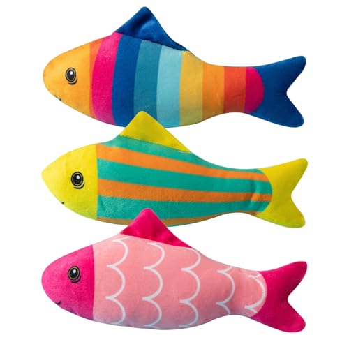 Katzenminze Spielzeug 3 Stück Plüsch Katzenminze Kissen Katzenminze Spielzeug Fisch Form 19CM Katzenspielzeug mit Katzenminze Katzenspielzeug für Katzen Spielen Kauen Zahnpflege und Interaktives