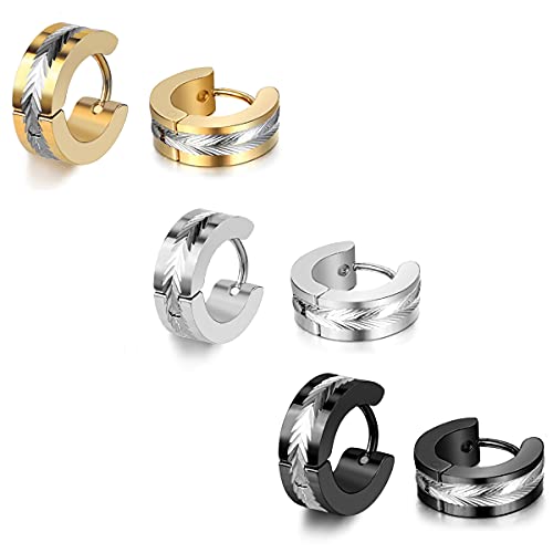 Thokono 3 Paare Creolen Titan 316L Edelstahl Klapp-Creolen Reifen Huggie Ohrringe Set für Damen Herren Allergiefrei Ohrstecker Creolen Ohrringe Männer Hoop Piercing Ohrringe Set