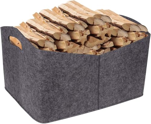 Holzkorb für Kaminholz Faltbar Kaminholzkorb Holzkorb Extra Dicker Brennholzkorb Feuerholzkorb Kaminholztasche Filzkorb Holz Aufbewahrung Filztasche für kaminholz Einkauf Holz Zeitung Kleidung XL