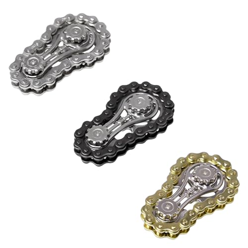 Sxutop 3 Stück Metall Kette Getriebe Fidget Spinner Kinetische Kette Fidget Spielzeug zum Stressabbau Anti Stress ADHS Sprocket Spielzeug mit Glatten Lagern für Erwachsene Stress Relief