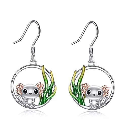 Axolotl Ohrringe 925 Sterlingsilber Axolotl Tropfenohrringe Niedliches Tier Rund Baumelnd Schmuck Geschenke für Frauen Mädchen Teenager
