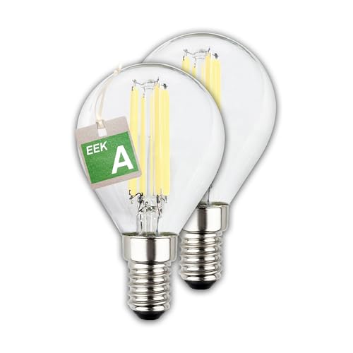 BRILONER - EEK A 2er Set Filament LED Lampe E14 Tropfen warmweißes Licht 2 5W 525lm LED Glühbirne Leuchtmittel Birne Glühlampen Bulb