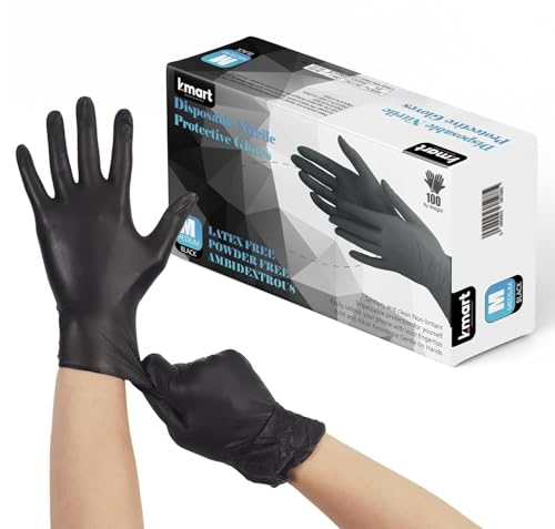 K-MART Einweghandschuhe Schwarze Nitrilhandschuhe - 100 Stück Handschuhe Puderfrei Latexfrei Handschuhe Einweg Einmalhandschuhe für Küche Reinigung und Medizin
