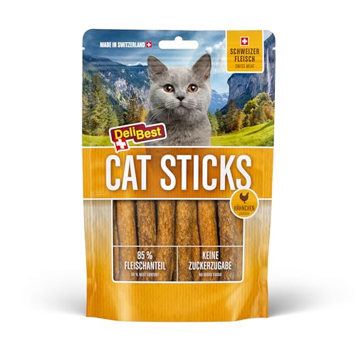 DeliBest Cat Sticks aus 100% Schweizer Hähnchenfleisch I getreidefrei I halbfeuchte in Stickform I ohne künstliche Zusatzstoffe I Allergiker geeignet I 50g