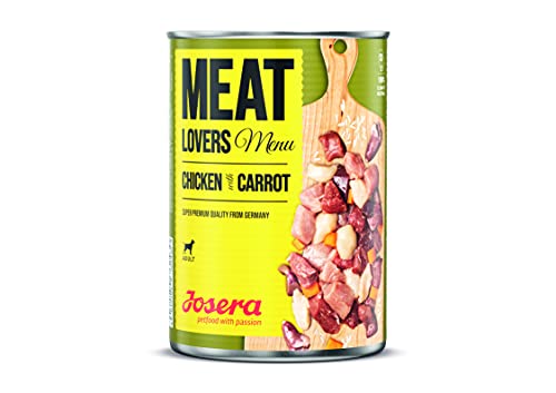 Josera Meat Lovers Menu Chicken with Carrot Nassfutter für Hunde hoher Fleischanteil glutenfrei saftiges Huhn leckeres Rind und Schwein mit Reis und Karotte Alleinfuttermittel 6 x 800 g