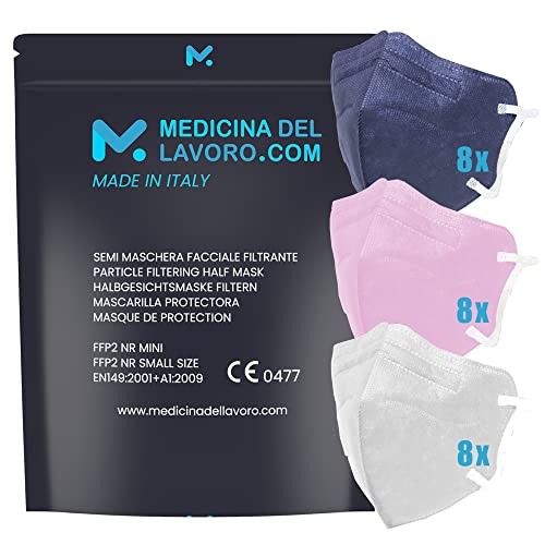 24 FFP2 KN95 Maske Bunt Mix CE Zertifiziert Kleine Größe Small Medizinische Mask mit 4 Lagige Masken Partikelschutzmaske Atemschutzmaske mit Hoher BFE-Filtereffizienz 94 24 Stück - Made in Italy