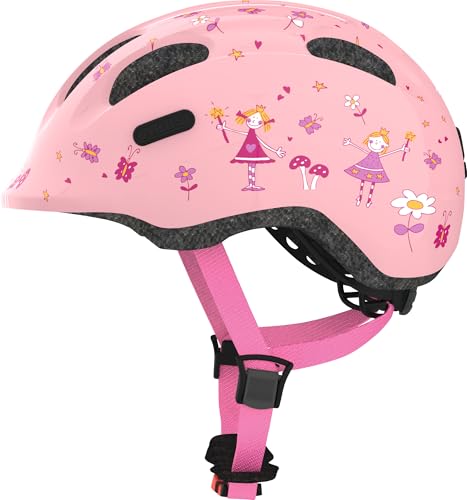ABUS Kinderhelm Smiley 2.0 - Robuster Fahrradhelm für Mädchen und Jungs - Rosa mit Prinzessinnen-Muster Größe S