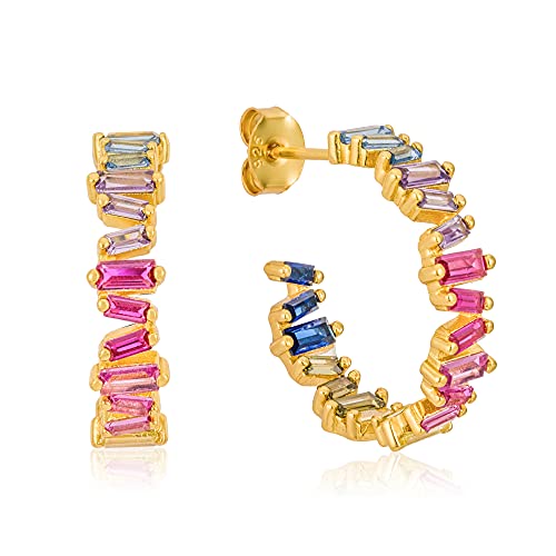 Brandlinger Ohrringe Silber 925. Creolen mit Stein Farbverlauf Regenbogen bunt. Schmuck Damen vergoldet mit 18 Karat Gold für Frauen und Mädchen. Äußerer Durchmesser 23mm. Satte Farben