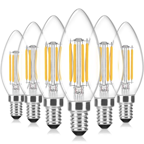 Morotty Dimmbar E14 LED Kerze Glühbirne Warmweiß 3000K E14 Kerzenglühbirnen C35 Kleine Schraube LED Glühfaden Fadenlampe 4W 470 Lumen Ersetzt 40 Watt 6er-Pack