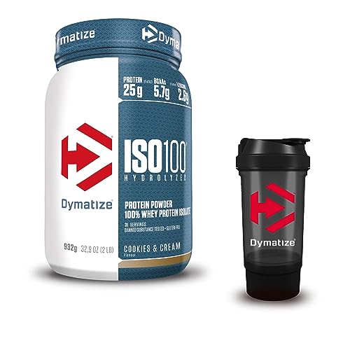 Dymatize ISO 100 Hydrolyzed Cookies Cream 932g - Whey Protein Hydrolysat - Isolat Pulver Dymatize Shaker 500 ml