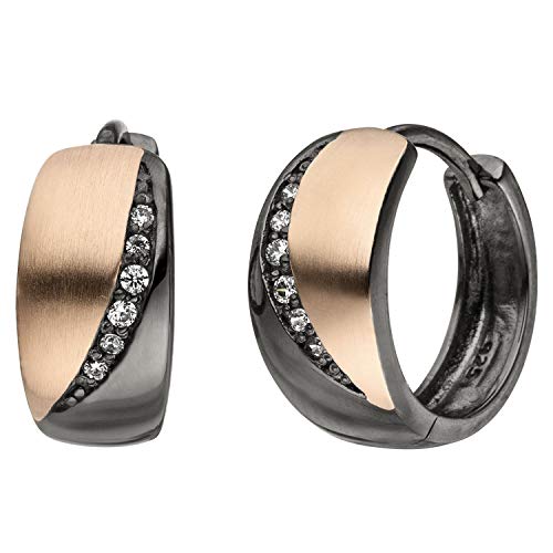 Jobo Damen Creolen 925 Sterling Silber schwarz bicolor 12 Zirkonia Ohrringe