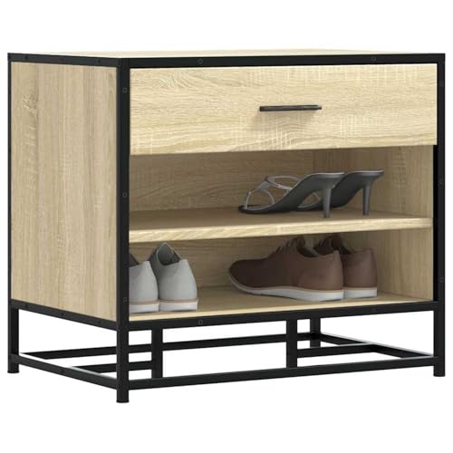Gecheer Schuhbank Sonoma-Eiche 60x40x53 5 cm Holzwerkstoff und Metall Schuhregal Multifunktionale Schuhbank für Wohnzimmer Hotel Apartment849220