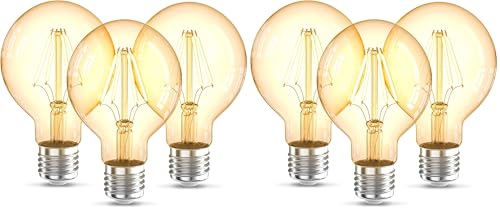 B.K.Licht - 3er Set LED Lampe E27 mit extra warmweißer Lichtfarbe G80 Form 4 Watt 360 Lumen LED Glühbirne Leuchtmittel Birne Vintage Retro Edison 12 6x8 cm Bernsteinfarbig Packung mit 2