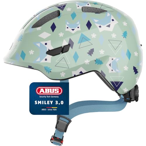 ABUS Kinderhelm Smiley 3.0   Fahrradhelm tiefer Passform kindergerechten Designs Platz für einen Zopf   für Mädchen und Jungs   Hellgrün Muster Größe M
