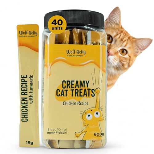 Wolf Belly - Huhn Katzenleckerlis 40 Stück Gesunde leckere Snacks Hoher Proteingehalt Cremige Textur Ohne Getreide oder künstliche Farbstoffe