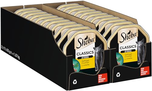 Sheba Classics in Pastete Katzenfutter als Pasteten mit feinen Stückchen Geflügel-Cocktail Getreidefrei 22 x 85g