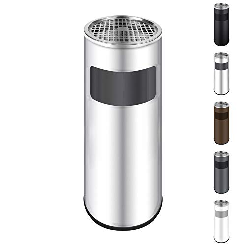 WELLGRO 2 in 1 Standaschenbecher Mülleimer - Edelstahl 24 5 x 60 cm xH - Farbe wählbar Farbe Silber